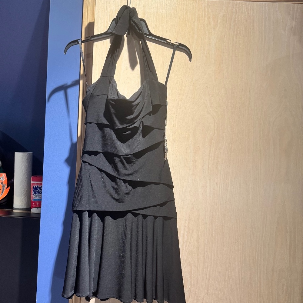 White House Black Market Black black mini, flippy hem Halter Dress Size 2